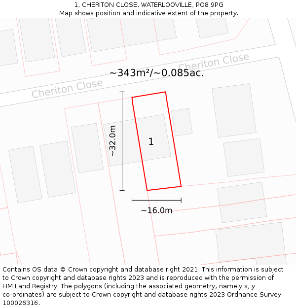 1, CHERITON CLOSE, WATERLOOVILLE, PO8 9PG: Plot and title map