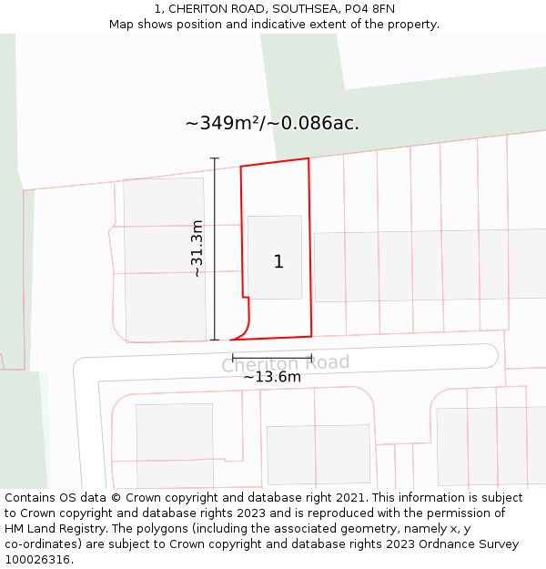 1, CHERITON ROAD, SOUTHSEA, PO4 8FN: Plot and title map