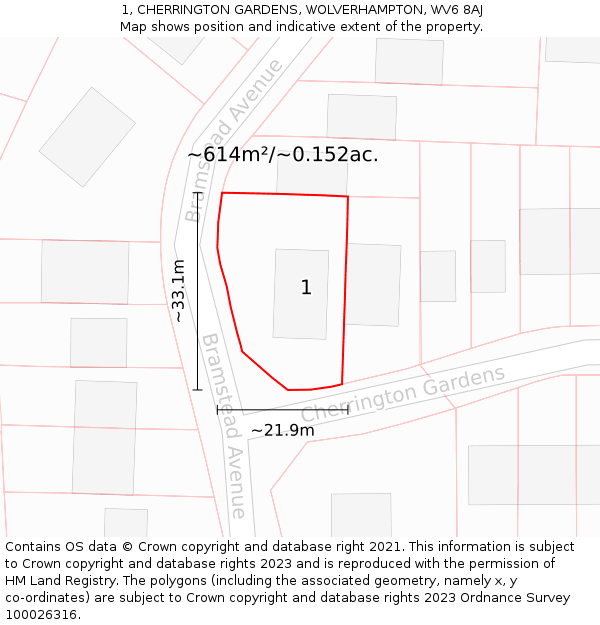 1, CHERRINGTON GARDENS, WOLVERHAMPTON, WV6 8AJ: Plot and title map