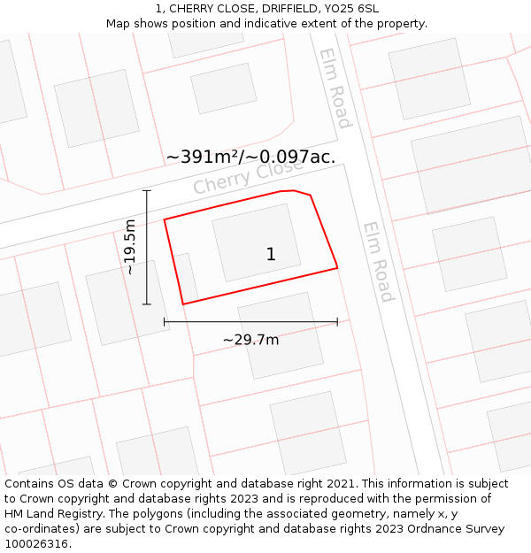 1, CHERRY CLOSE, DRIFFIELD, YO25 6SL: Plot and title map