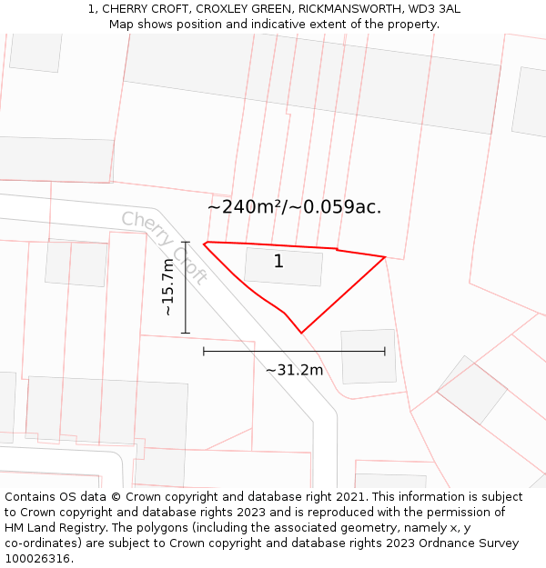 1, CHERRY CROFT, CROXLEY GREEN, RICKMANSWORTH, WD3 3AL: Plot and title map