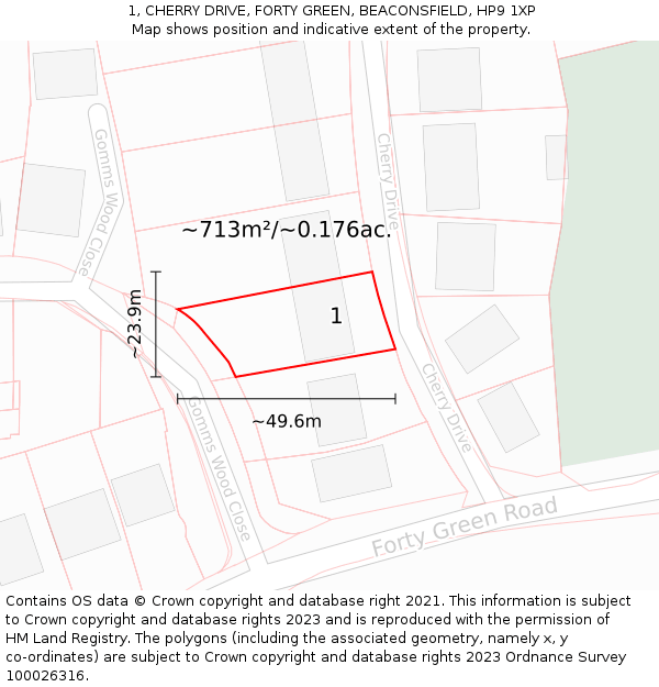 1, CHERRY DRIVE, FORTY GREEN, BEACONSFIELD, HP9 1XP: Plot and title map