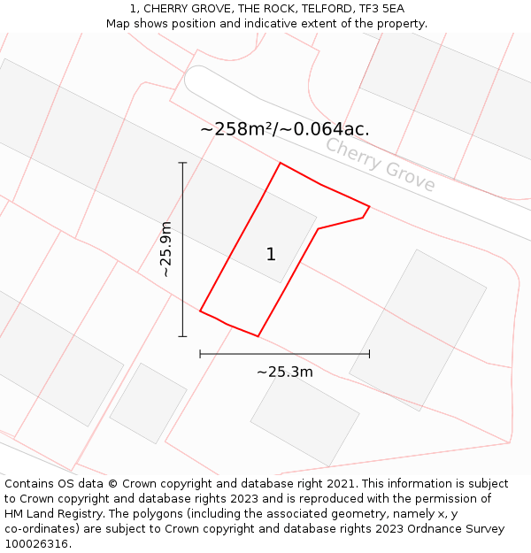 1, CHERRY GROVE, THE ROCK, TELFORD, TF3 5EA: Plot and title map