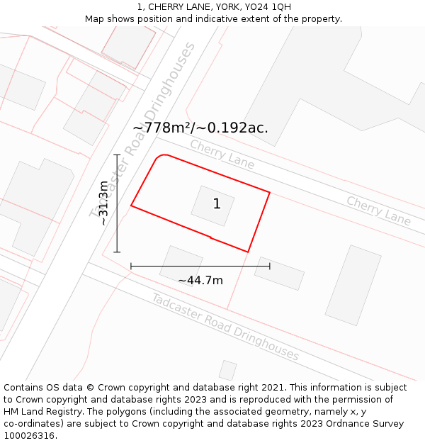 1, CHERRY LANE, YORK, YO24 1QH: Plot and title map