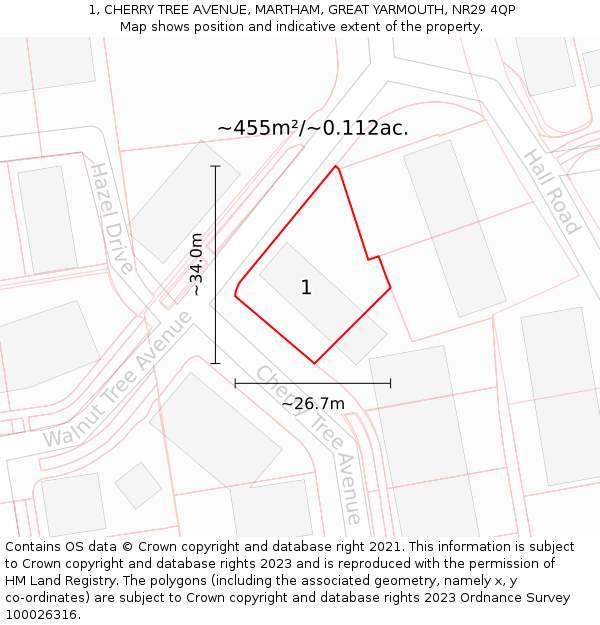 1, CHERRY TREE AVENUE, MARTHAM, GREAT YARMOUTH, NR29 4QP: Plot and title map