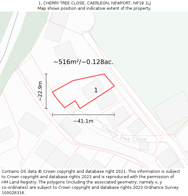 1, CHERRY TREE CLOSE, CAERLEON, NEWPORT, NP18 1LJ: Plot and title map