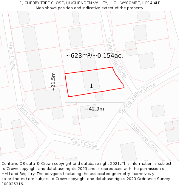 1, CHERRY TREE CLOSE, HUGHENDEN VALLEY, HIGH WYCOMBE, HP14 4LP: Plot and title map