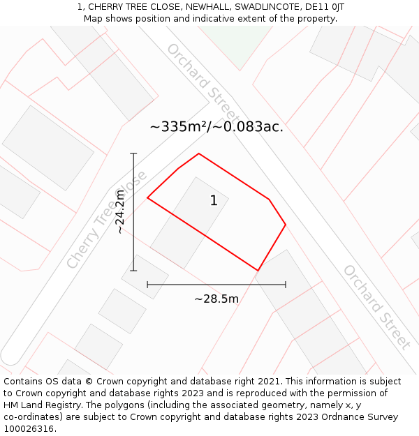 1, CHERRY TREE CLOSE, NEWHALL, SWADLINCOTE, DE11 0JT: Plot and title map