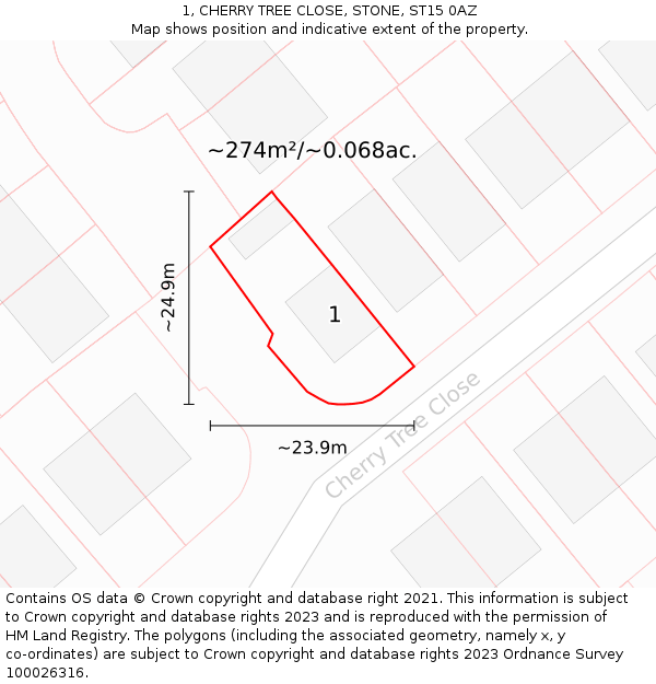 1, CHERRY TREE CLOSE, STONE, ST15 0AZ: Plot and title map