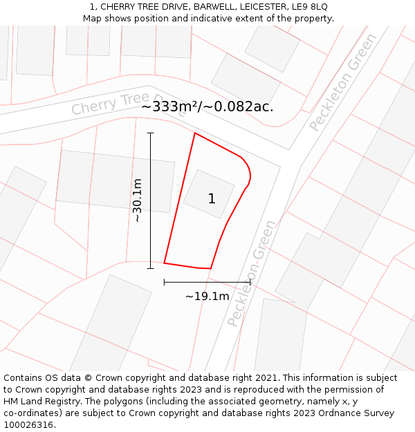 1, CHERRY TREE DRIVE, BARWELL, LEICESTER, LE9 8LQ: Plot and title map