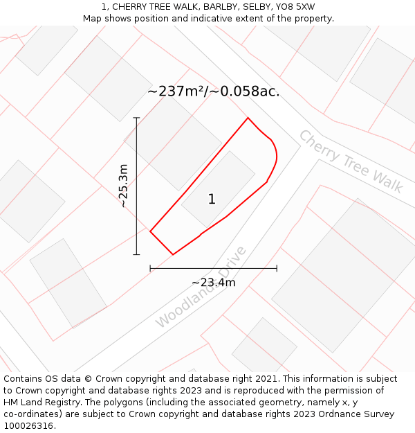 1, CHERRY TREE WALK, BARLBY, SELBY, YO8 5XW: Plot and title map