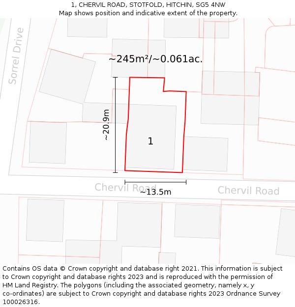 1, CHERVIL ROAD, STOTFOLD, HITCHIN, SG5 4NW: Plot and title map