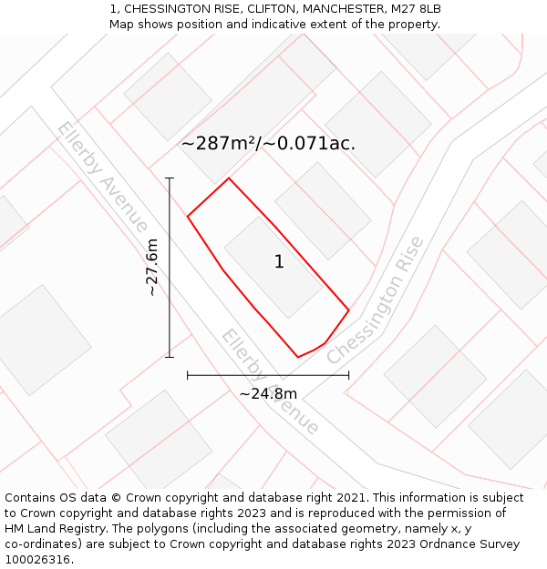 1, CHESSINGTON RISE, CLIFTON, MANCHESTER, M27 8LB: Plot and title map