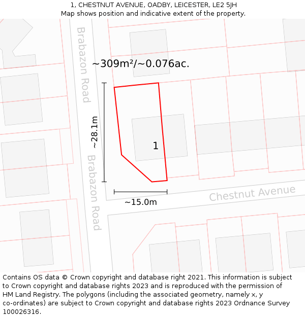 1, CHESTNUT AVENUE, OADBY, LEICESTER, LE2 5JH: Plot and title map