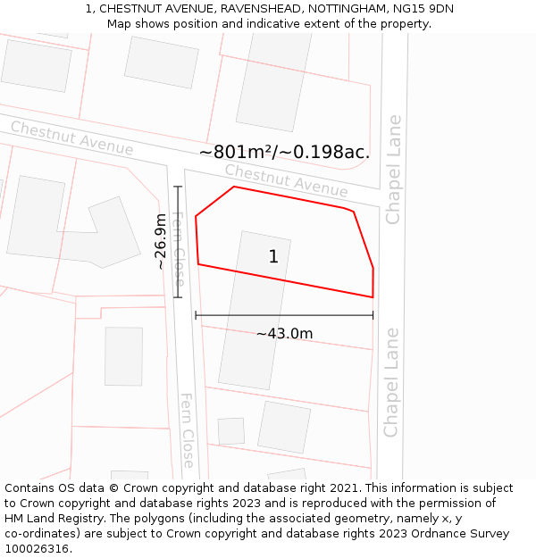 1, CHESTNUT AVENUE, RAVENSHEAD, NOTTINGHAM, NG15 9DN: Plot and title map