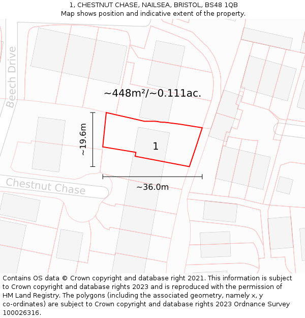 1, CHESTNUT CHASE, NAILSEA, BRISTOL, BS48 1QB: Plot and title map