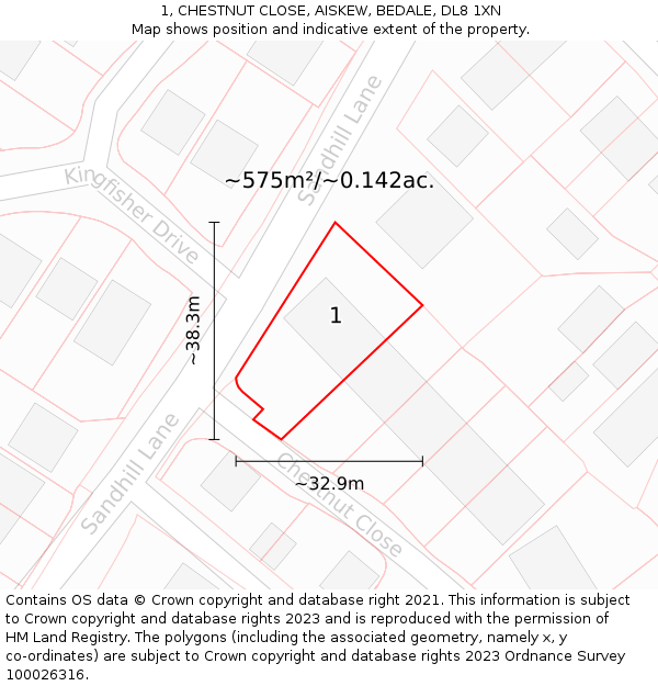 1, CHESTNUT CLOSE, AISKEW, BEDALE, DL8 1XN: Plot and title map