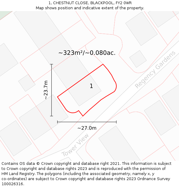 1, CHESTNUT CLOSE, BLACKPOOL, FY2 0WR: Plot and title map