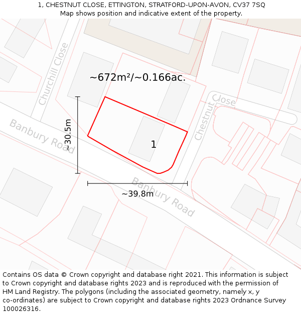 1, CHESTNUT CLOSE, ETTINGTON, STRATFORD-UPON-AVON, CV37 7SQ: Plot and title map