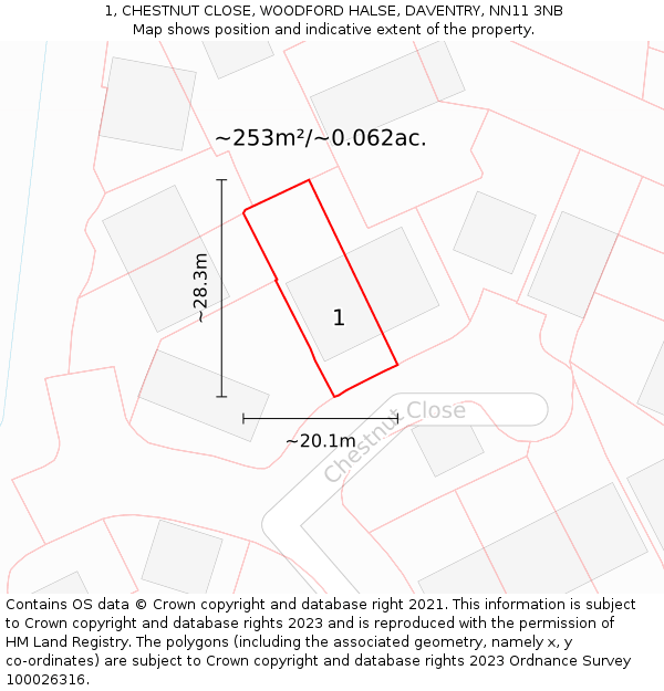 1, CHESTNUT CLOSE, WOODFORD HALSE, DAVENTRY, NN11 3NB: Plot and title map