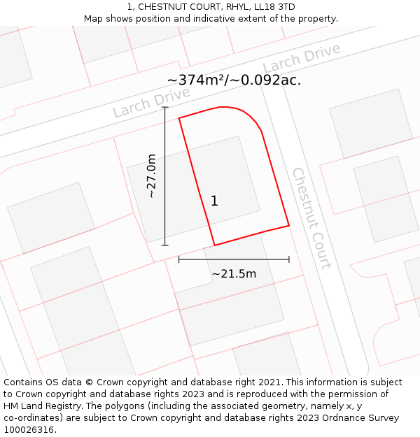 1, CHESTNUT COURT, RHYL, LL18 3TD: Plot and title map