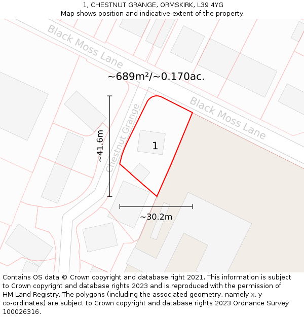 1, CHESTNUT GRANGE, ORMSKIRK, L39 4YG: Plot and title map