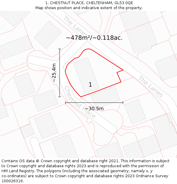 1, CHESTNUT PLACE, CHELTENHAM, GL53 0QE: Plot and title map