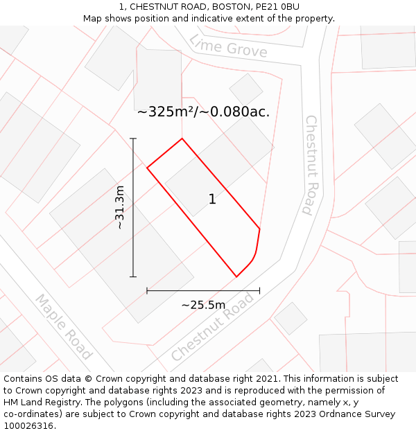 1, CHESTNUT ROAD, BOSTON, PE21 0BU: Plot and title map