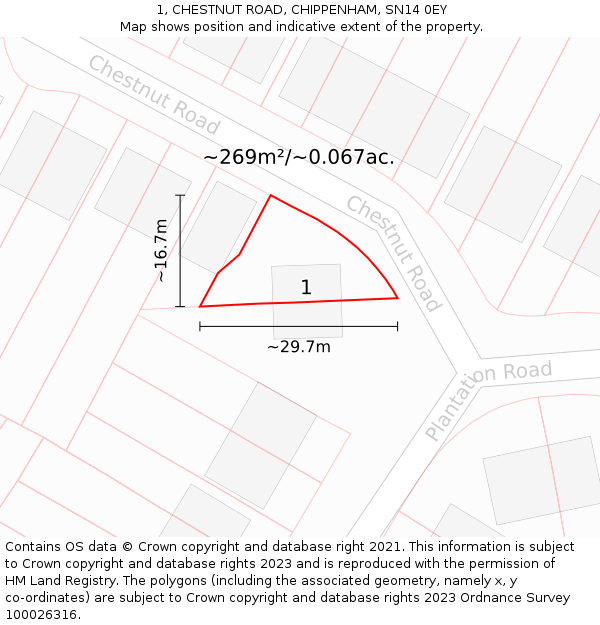 1, CHESTNUT ROAD, CHIPPENHAM, SN14 0EY: Plot and title map