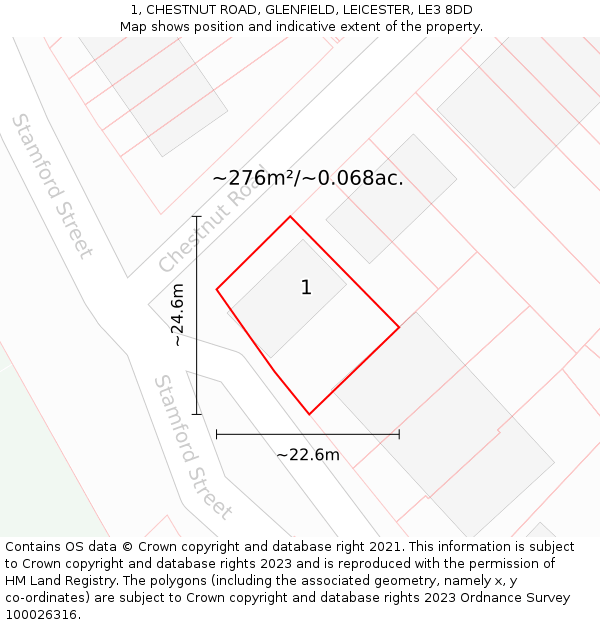 1, CHESTNUT ROAD, GLENFIELD, LEICESTER, LE3 8DD: Plot and title map