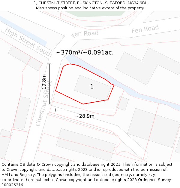 1, CHESTNUT STREET, RUSKINGTON, SLEAFORD, NG34 9DL: Plot and title map