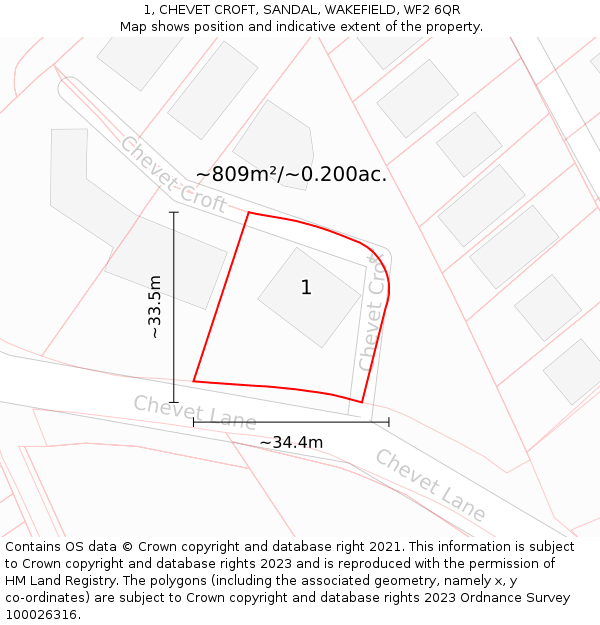 1, CHEVET CROFT, SANDAL, WAKEFIELD, WF2 6QR: Plot and title map