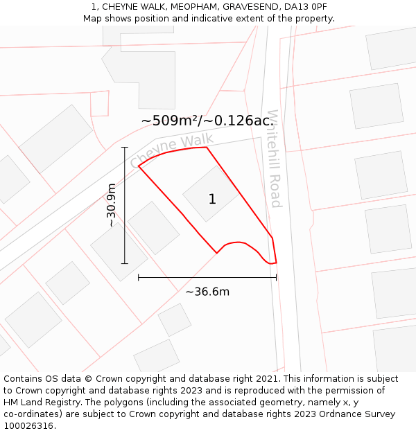 1, CHEYNE WALK, MEOPHAM, GRAVESEND, DA13 0PF: Plot and title map