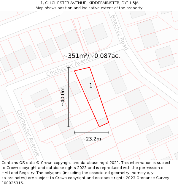 1, CHICHESTER AVENUE, KIDDERMINSTER, DY11 5JA: Plot and title map