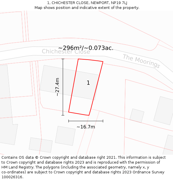 1, CHICHESTER CLOSE, NEWPORT, NP19 7LJ: Plot and title map