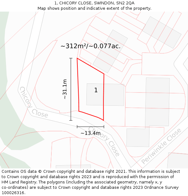 1, CHICORY CLOSE, SWINDON, SN2 2QA: Plot and title map