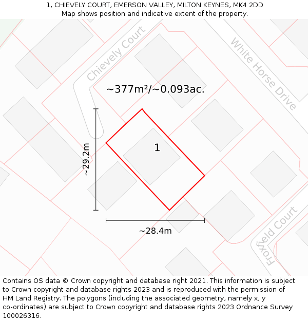 1, CHIEVELY COURT, EMERSON VALLEY, MILTON KEYNES, MK4 2DD: Plot and title map