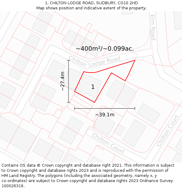 1, CHILTON LODGE ROAD, SUDBURY, CO10 2HD: Plot and title map