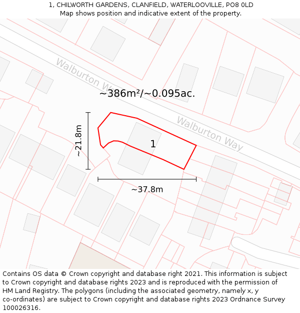 1, CHILWORTH GARDENS, CLANFIELD, WATERLOOVILLE, PO8 0LD: Plot and title map