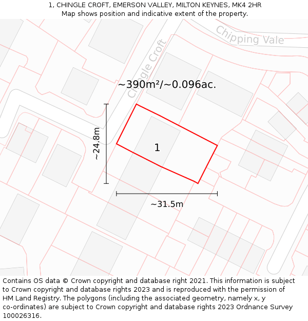 1, CHINGLE CROFT, EMERSON VALLEY, MILTON KEYNES, MK4 2HR: Plot and title map