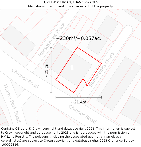 1, CHINNOR ROAD, THAME, OX9 3LN: Plot and title map