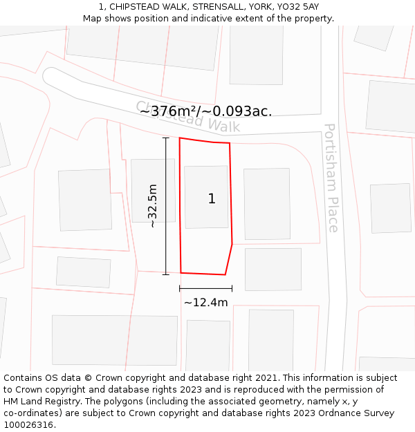 1, CHIPSTEAD WALK, STRENSALL, YORK, YO32 5AY: Plot and title map