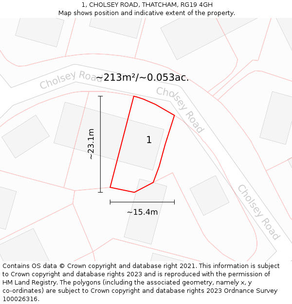 1, CHOLSEY ROAD, THATCHAM, RG19 4GH: Plot and title map