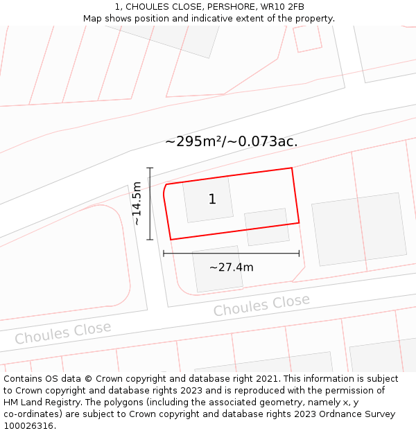 1, CHOULES CLOSE, PERSHORE, WR10 2FB: Plot and title map