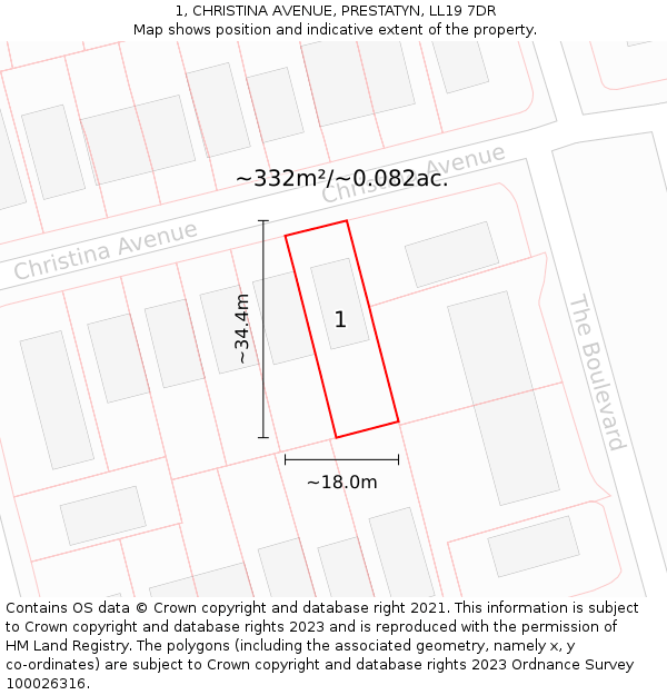 1, CHRISTINA AVENUE, PRESTATYN, LL19 7DR: Plot and title map