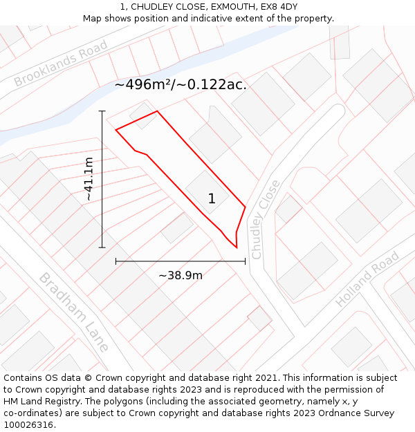 1, CHUDLEY CLOSE, EXMOUTH, EX8 4DY: Plot and title map