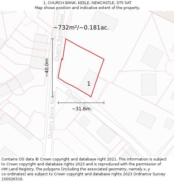 1, CHURCH BANK, KEELE, NEWCASTLE, ST5 5AT: Plot and title map