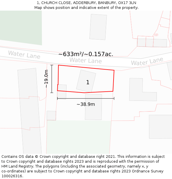 1, CHURCH CLOSE, ADDERBURY, BANBURY, OX17 3LN: Plot and title map