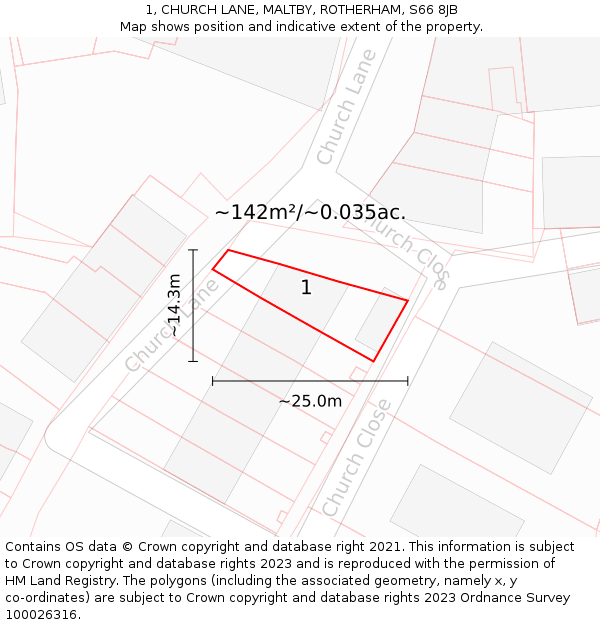 1, CHURCH LANE, MALTBY, ROTHERHAM, S66 8JB: Plot and title map