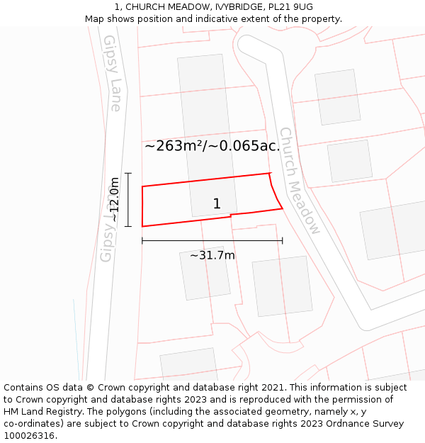 1, CHURCH MEADOW, IVYBRIDGE, PL21 9UG: Plot and title map